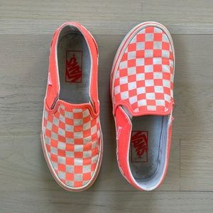 Neon Salmon Classic Check Vans Slipons